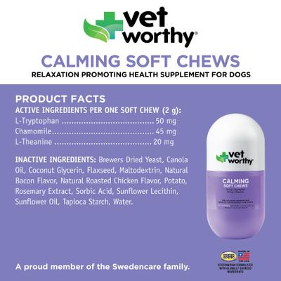 Show full view: Vet Worthy Calming Soft Chews Allergy & Anxiety Supplement for Dogs, 60 count slide 3 of 4