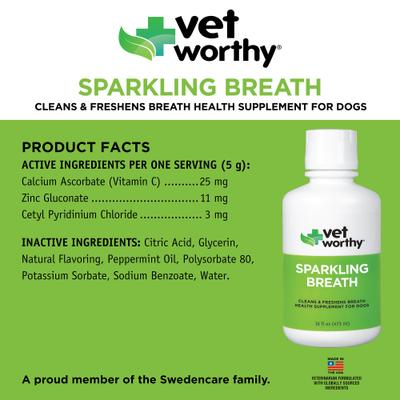 Show full view: Vet Worthy Sparkling Breath Liquid Dental Rinse Supplement for Dogs, 16-fl oz bottle slide 3 of 4