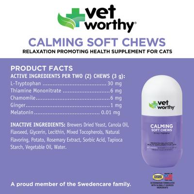 Show full view: Vet Worthy Feline Calming Soft Chews Allergy & Anxiety Supplement for Cats, 60 count slide 3 of 4