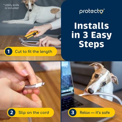 Show full view: Protecto Chew-Proof Cord Protector Dog, Cat & Small Pet Wire Cover, Clear, 10-ft long, 3/8-in wide slide 7 of 10