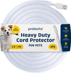 Protecto Chew-Proof Cord Protector Dog, Cat & Small Pet Wire Cover, Clear, 7-ft long, 1/5-in wide, 2 count