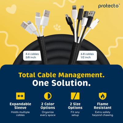 Show full view: Protecto Chew-Proof Cord Protector Dog, Cat & Small Pet Wire Cover, 10-ft long, 1/2-in wide, Black slide 6 of 9