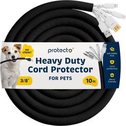 Protecto Chew-Proof Cord Protector Dog, Cat & Small Pet Wire Cover, Black, 10-ft long, 3/8-in wide