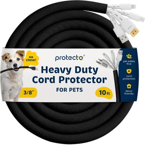 Protecto Chew-Proof Cord Protector Dog, Cat & Small Pet Wire Cover, Black, 10-ft long, 3/8-in wide