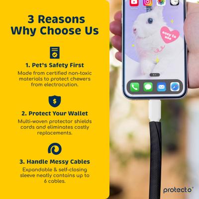 Show full view: Protecto Chew-Proof Cord Protector Dog, Cat & Small Pet Wire Cover, 10-ft long, 1/2-in wide, Black slide 2 of 9