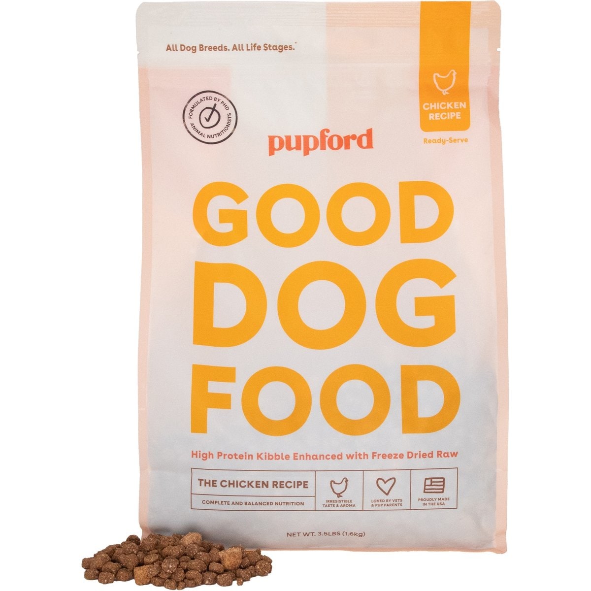 Pupford Good Dog Food Kibble Chicken Recipe High Protein Freeze-Dried Dog Food, 3.5-lb bag