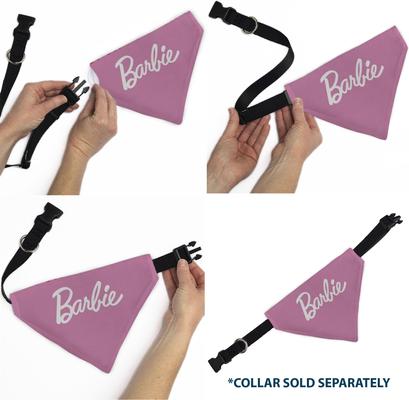 Show full view: Buckle-Down Barbie Script & B Icon Collage Slide-On Dog Bandana slide 6 of 6