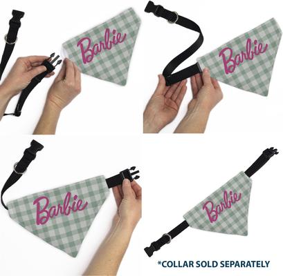 Show full view: Buckle-Down Barbie Script Plaid Slide-On Dog Bandana slide 6 of 6