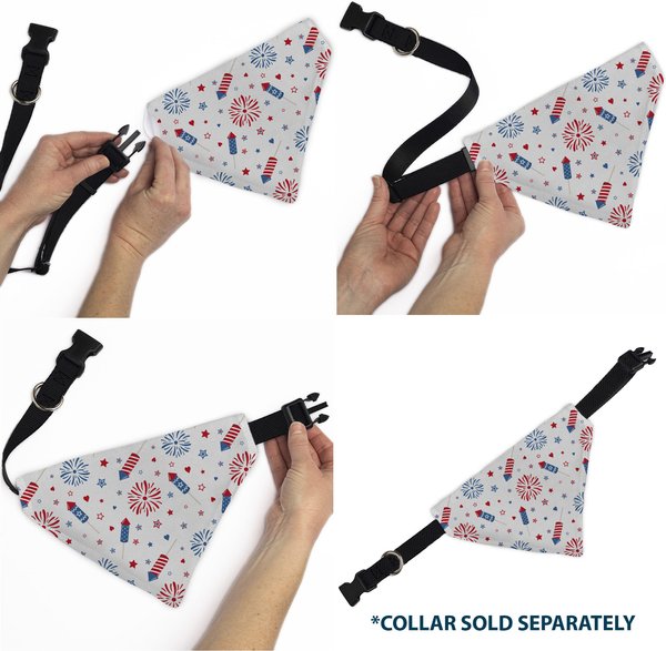 Show full view: Buckle-Down Stars & Stripes Fireworks Slip-On Dog Bandana, White slide 6 of 6