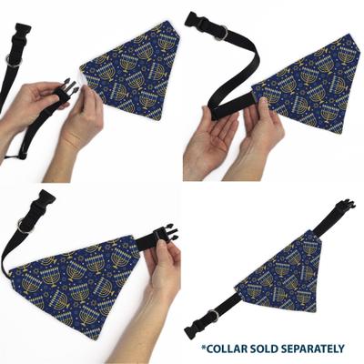 Show full view: Buckle-Down Hanukkah Holiday Menorah Slip-On Dog Bandana, Blue slide 6 of 6