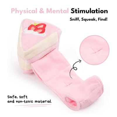 Show full view: CHEWFFON Strawberry Cake Slice Valentine Enrichment Crinkle Puzzle Plush Dog Toy, Pink slide 3 of 6