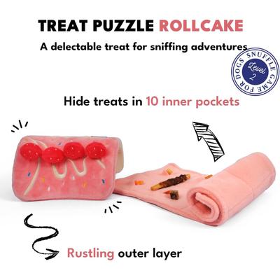 Show full view: CHEWFFON Strawberry Rollcake Valentine Snuffle Mat Enrichment Interactive Birthday Crinkle Dog Toy, Pink slide 3 of 7