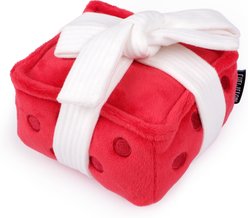 CHEWFFON Gift Box Enrichment Snuffle Squeaky Crinkle Dog Plush Toy, Red