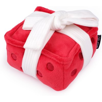 CHEWFFON CHEWFFON Gift Box Enrichment Snuffle Squeaky Crinkle Dog Plush Toy, Red