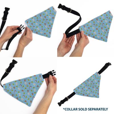 Show full view: Buckle-Down Holiday Winter Animals & Christmas Trees Collage Slip-On Dog Bandana, Baby Blue slide 6 of 6