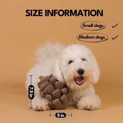 Show full view: CHEWFFON Pinecone Interactive Treat Dispensing Squeaky Plush Dog Toy, Brown slide 4 of 8