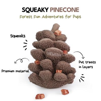 Show full view: CHEWFFON Pinecone Interactive Treat Dispensing Squeaky Plush Dog Toy, Brown slide 3 of 8
