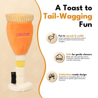 Show full view: CHEWFFON Pawsecco Squeaky Dog Plush Toy, Yellow slide 3 of 5