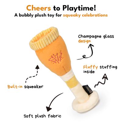 Show full view: CHEWFFON Pawsecco Squeaky Dog Plush Toy, Yellow slide 2 of 5