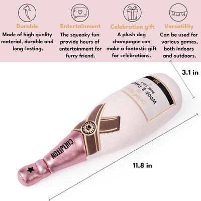 Show full view: CHEWFFON Rose Champagne Valentine Birthday Gift Celebrate Plush Squeaky Dog Toy, Pink slide 3 of 7