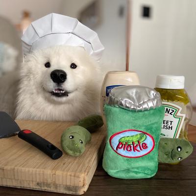 Show full view: CHEWFFON Pickle Set Hide & Seek Puzzle Crinkle Squeaky Dog Plush Toy, Green slide 5 of 7