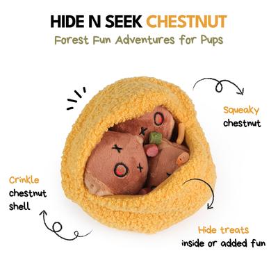 Show full view: CHEWFFON Chestnuts Set Interactive Hide & Seek Burrow Squeaky Crinkle Dog Toy, Yellow slide 2 of 9