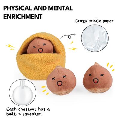 Show full view: CHEWFFON Chestnuts Set Interactive Hide & Seek Burrow Squeaky Crinkle Dog Toy, Yellow slide 3 of 9