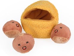 CHEWFFON Chestnuts Set Interactive Hide & Seek Burrow Squeaky Crinkle Dog Toy, Yellow
