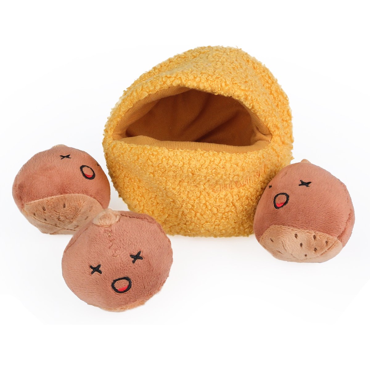 CHEWFFON Chestnuts Set Interactive Hide & Seek Burrow Squeaky Crinkle Dog Toy, Yellow