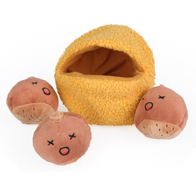 CHEWFFON CHEWFFON Chestnuts Set Interactive Hide & Seek Burrow Squeaky Crinkle Dog Toy, Yellow