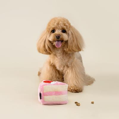 Show full view: CHEWFFON Strawberry Cake Slice Valentine Enrichment Crinkle Puzzle Plush Dog Toy, Pink slide 5 of 6