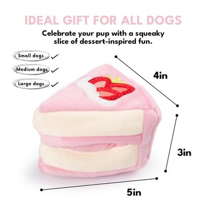 Show full view: CHEWFFON Strawberry Cake Slice Valentine Enrichment Crinkle Puzzle Plush Dog Toy, Pink slide 4 of 6