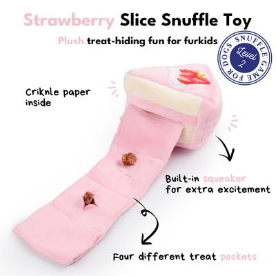 Show full view: CHEWFFON Strawberry Cake Slice Valentine Enrichment Crinkle Puzzle Plush Dog Toy, Pink slide 2 of 6