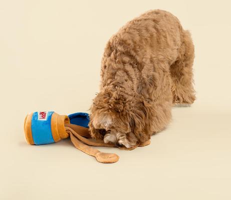 Show full view: CHEWFFON Peanut Butter Jar Interactive Enrichment Puzzle Crinkle Snuffle Dog Toy, Blue slide 5 of 9
