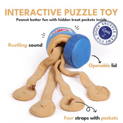 Show full view: CHEWFFON Peanut Butter Jar Interactive Enrichment Puzzle Crinkle Snuffle Dog Toy, Blue slide 2 of 9