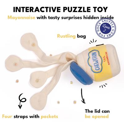 Show full view: CHEWFFON Mayonnaise Jar Puzzle Enrichment Crinkle Snuffle Dog Toy, Yellow slide 2 of 7