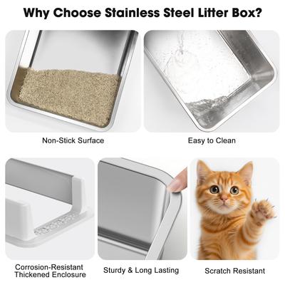Show full view: JOEJOY Stainless Steel Cat Litter Box with Scoop, 16.14-in, Silver Gray slide 4 of 10
