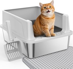 JOEJOY Stainless Steel Cat Litter Box with Scoop, 16.14-in, Silver Gray