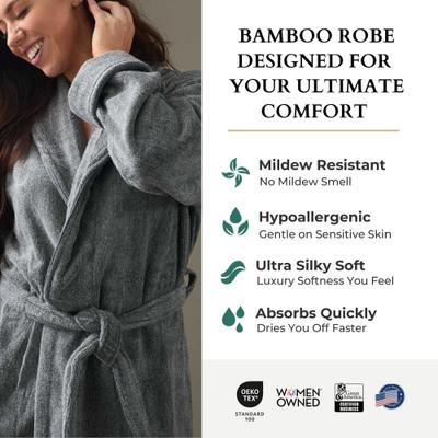 Show full view: BedVoyage Melange Viscose from Bamboo Cotton Bath Robe, Charcoal, Small/Medium slide 3 of 8