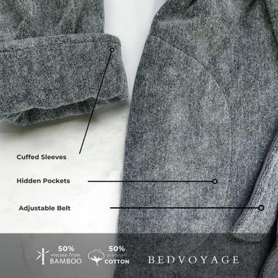 Show full view: BedVoyage Melange Viscose from Bamboo Cotton Bath Robe, Charcoal, Small/Medium slide 4 of 8