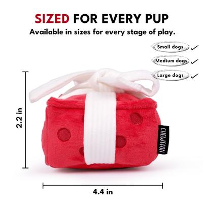 Show full view: CHEWFFON Gift Box Enrichment Snuffle Squeaky Crinkle Dog Plush Toy, Red slide 3 of 6