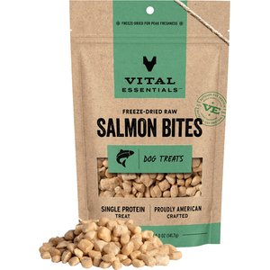 Vital Essentials Salmon Bites Grain-Free Freeze-Dried Raw Dog Treats, 5-oz bag