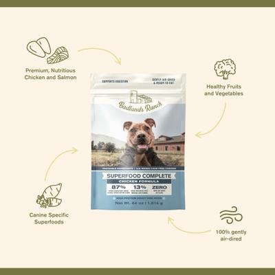 Show full view: Badlands Ranch Superfood Complete Grain-Free Chicken Air-Dried Dog Food, 128-oz bundle slide 4 of 8
