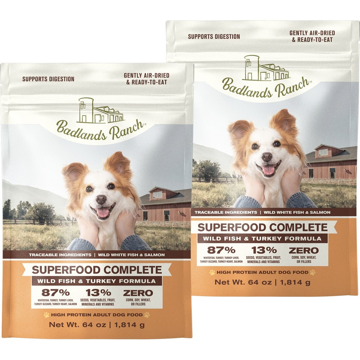 Badlands Ranch Superfood Complete Grain-Free Wild Fish & Turkey Air-Dried Dog Food, 128-oz bundle