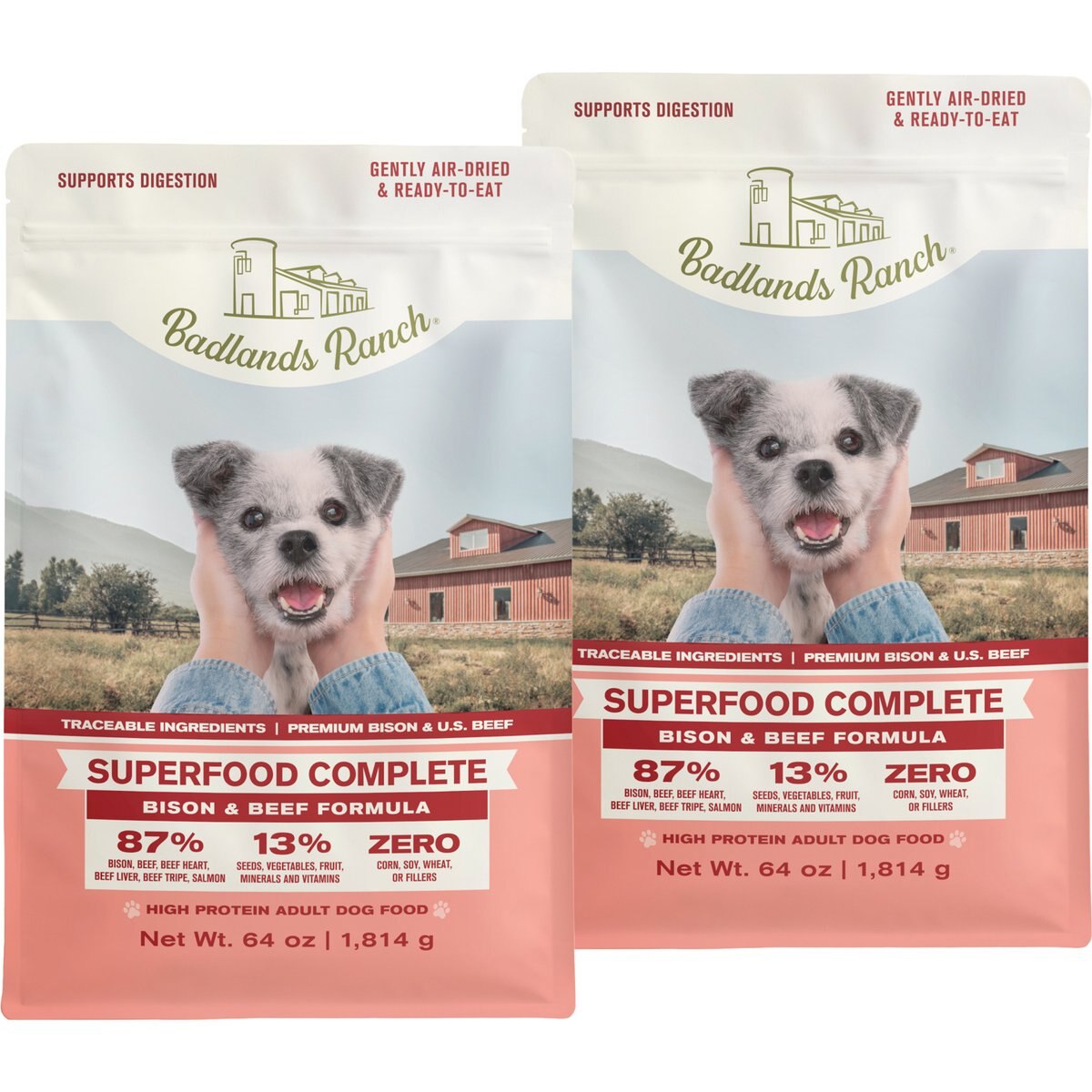 Badlands Ranch Superfood Complete Beef & Bison Grain-Free Air-Dried Dog Food, 128-oz bundle