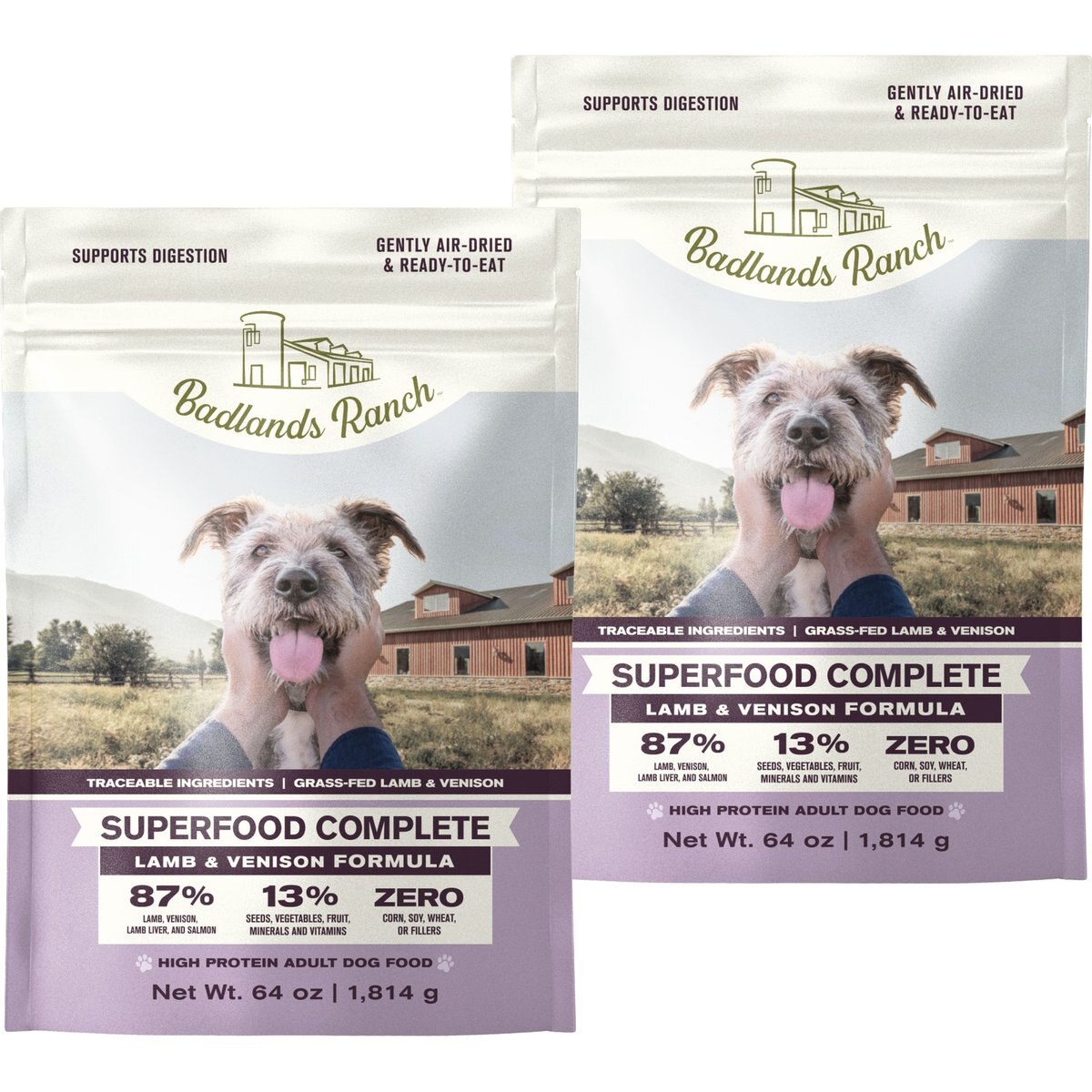 Badlands Ranch Superfood Complete Grain-Free Lamb & Venison Air-Dried Dog Food, 128-oz bundle