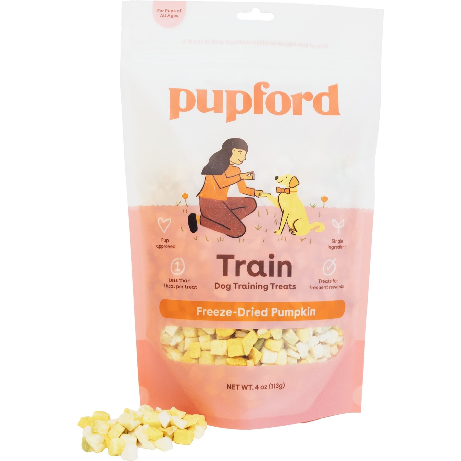 Pupford Diced Pumpkin Freeze-Dried Limited Ingredient Dog Treats, 4-oz bag