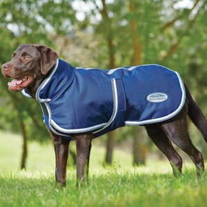 WeatherBeeta ComFiTec Parka 1200D Deluxe Dog Coat, Navy/Gray/White, 18-in