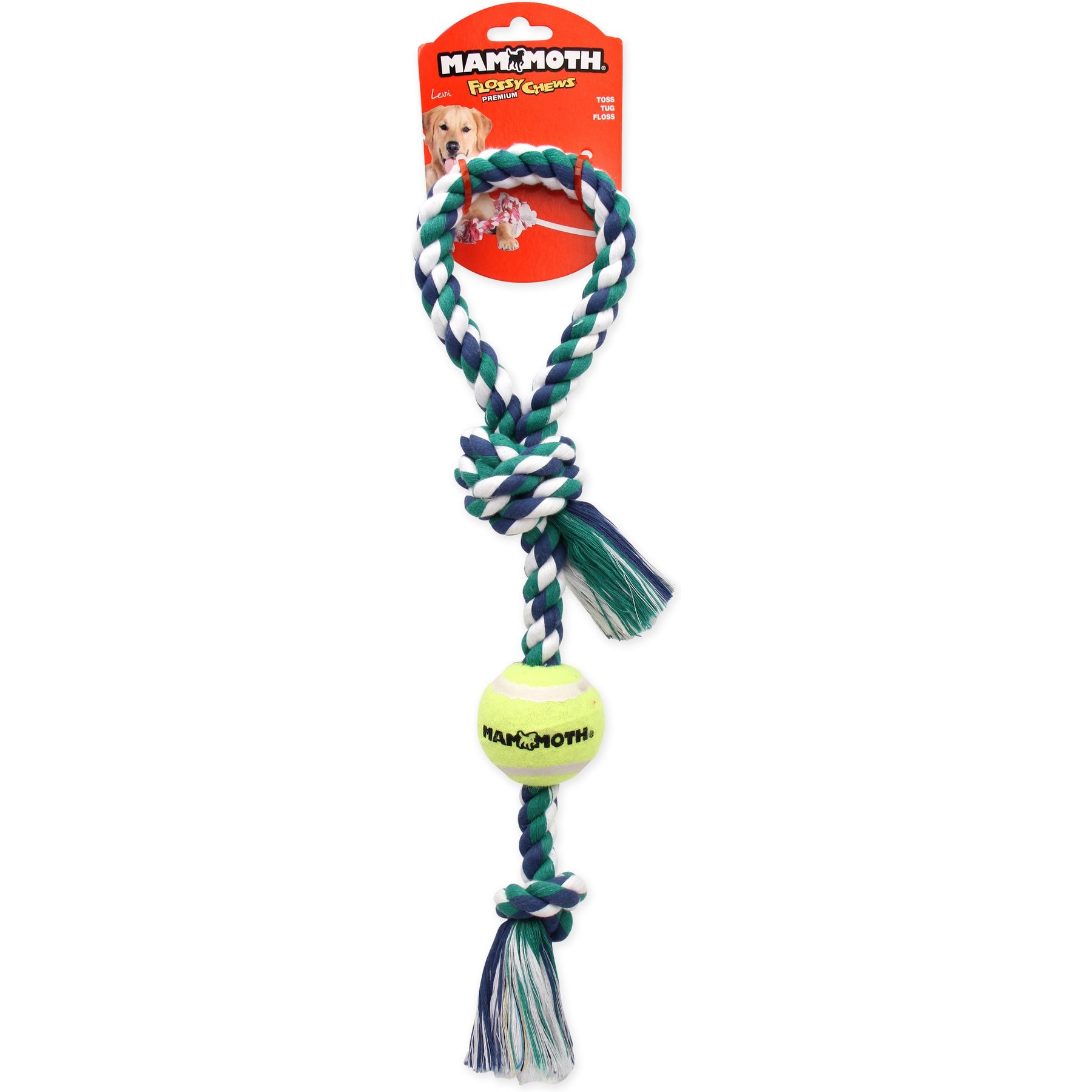 Mammoth Flossy Chews Tennis Ball Tough Rope Tug Dog Toy, 20-in