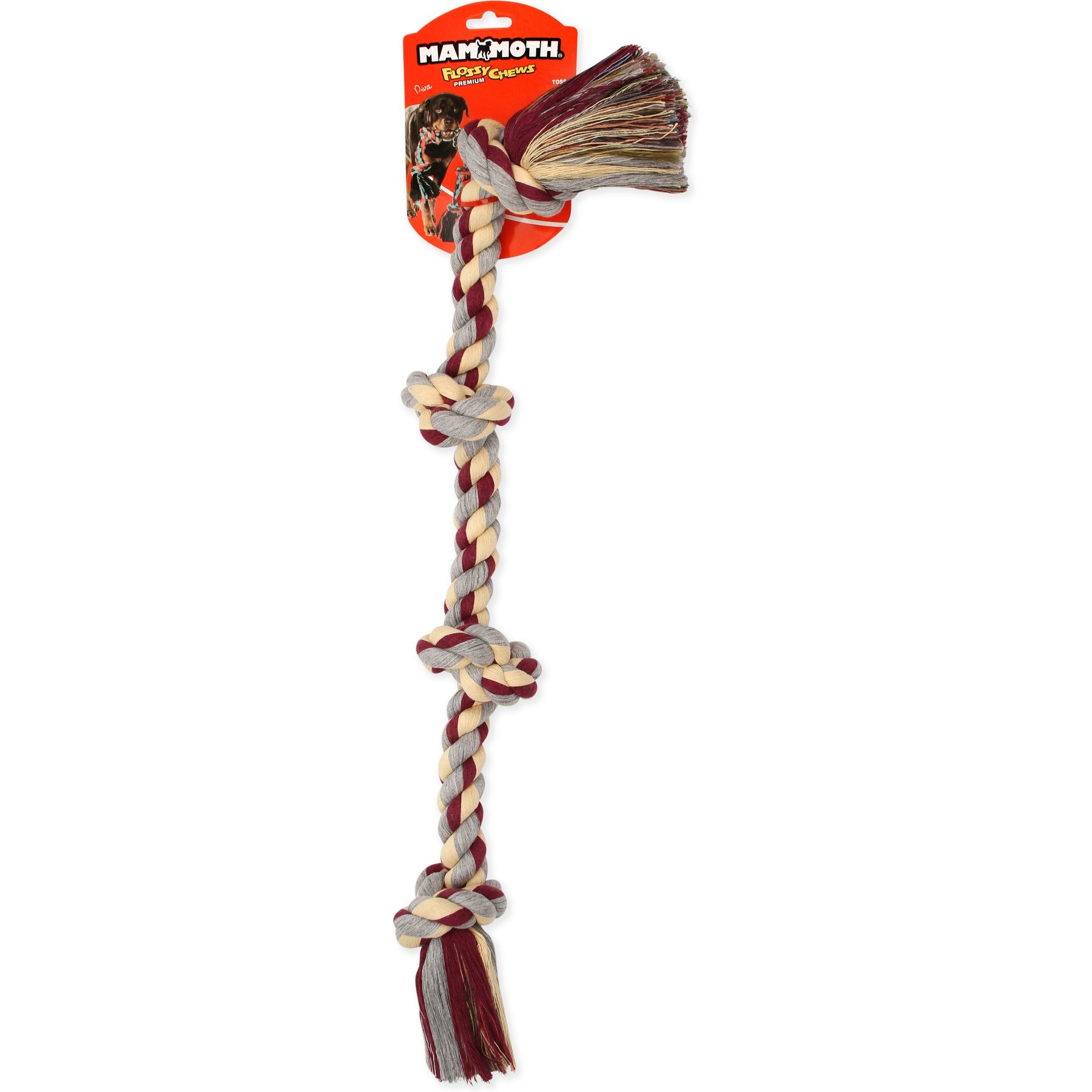 Mammoth Flossy Chews Cotton-Blend 4 Knot Tough Rope Tug Dog Toy, 31-in